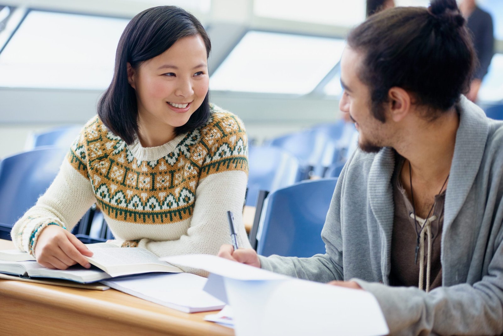 Students talking to each other in a classroom
